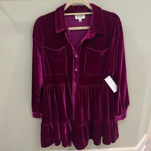 NWT aura purplish-pink velour tiered dress, size small